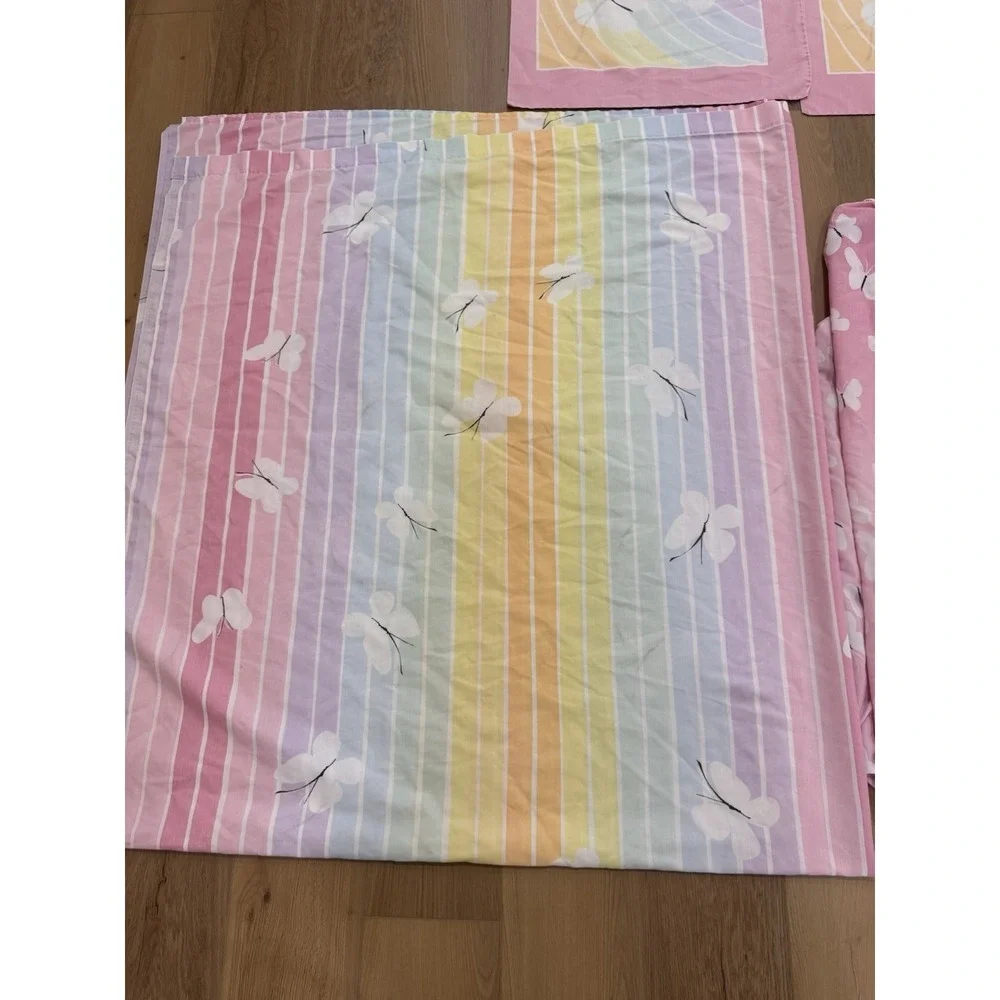 Vintage Vera Rainbow Butterfly Full Sheet Set With Pillow Cases Upcycle Boho